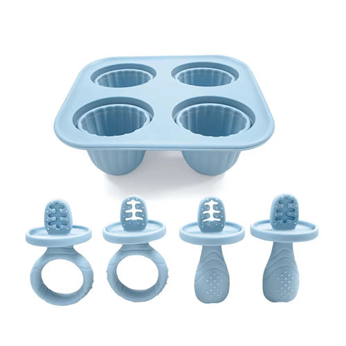 Blue silicone baby ice cream mould with four mini lolly slots and BPA-free design – ZYAN UK