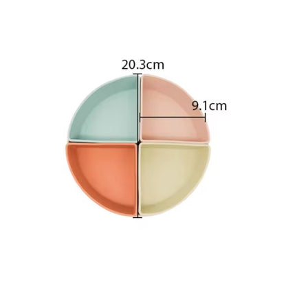ZYAN 4-Compartment Silicone Suction Plate – Mess-Free Weaning & Toddler Feeding (Blue/Pink)