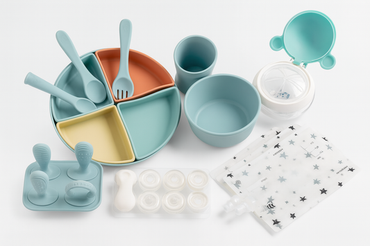 Ultimate Baby Weaning & Feeding Bundle – Complete Silicone Weaning Set + Reusable Pouches | Baby Weaning Essentials UK | Perfect Christmas Gift