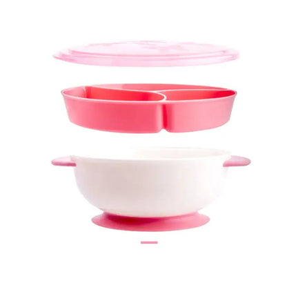 ZYAN suction bowls for babies, featuring a pink divided lid and strong suction base for mess-free mealtime.